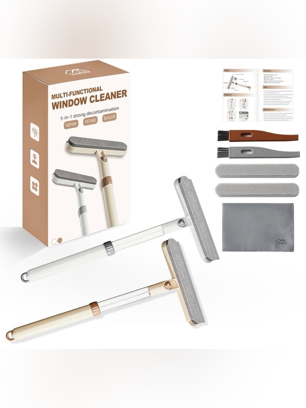 Gold and White Extendable Window Squeegee with Microfiber Pad. NWT